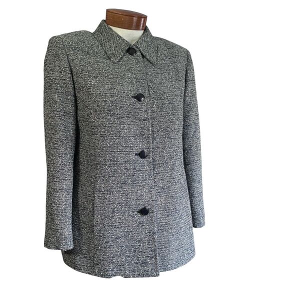 Vintage 70s Herbert Grossman Tweed Jacket Blazer Blue Gray City Chic Retro Sz 12 - Picture 1 of 13
